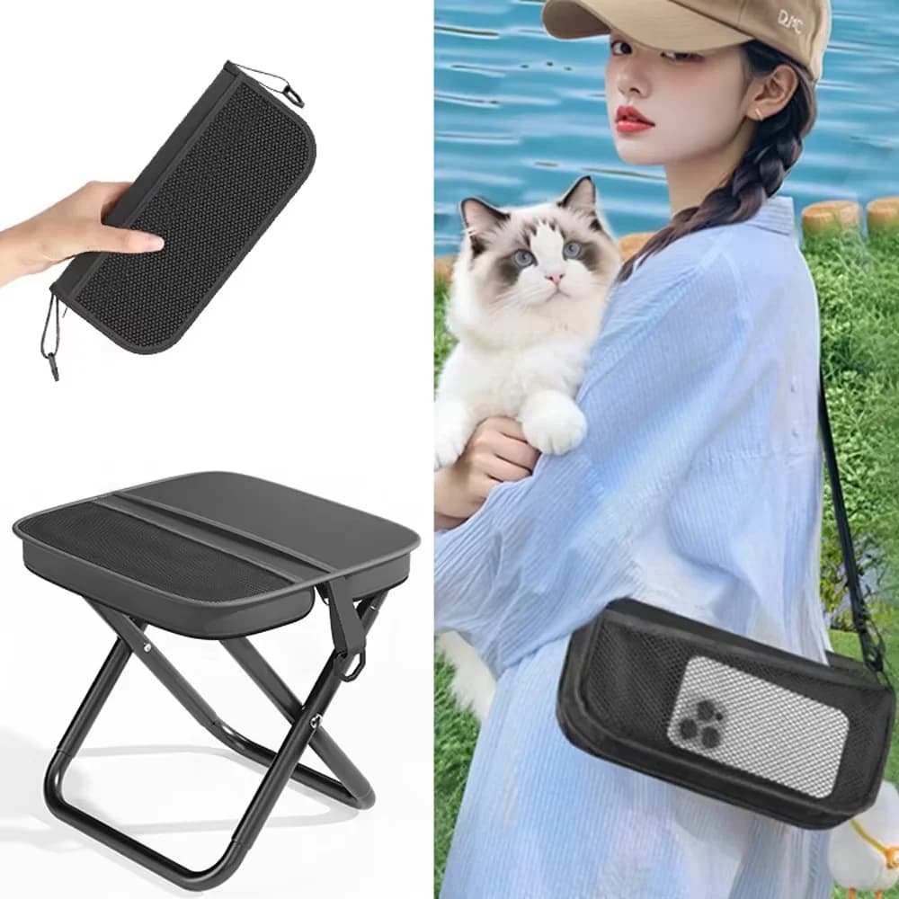 Foldable Backpack Stool, Folding Mini Outdoor Camping Stool, Foldable Lightweight Hunting Seat with Zippered Carrying Bag 1Pcs