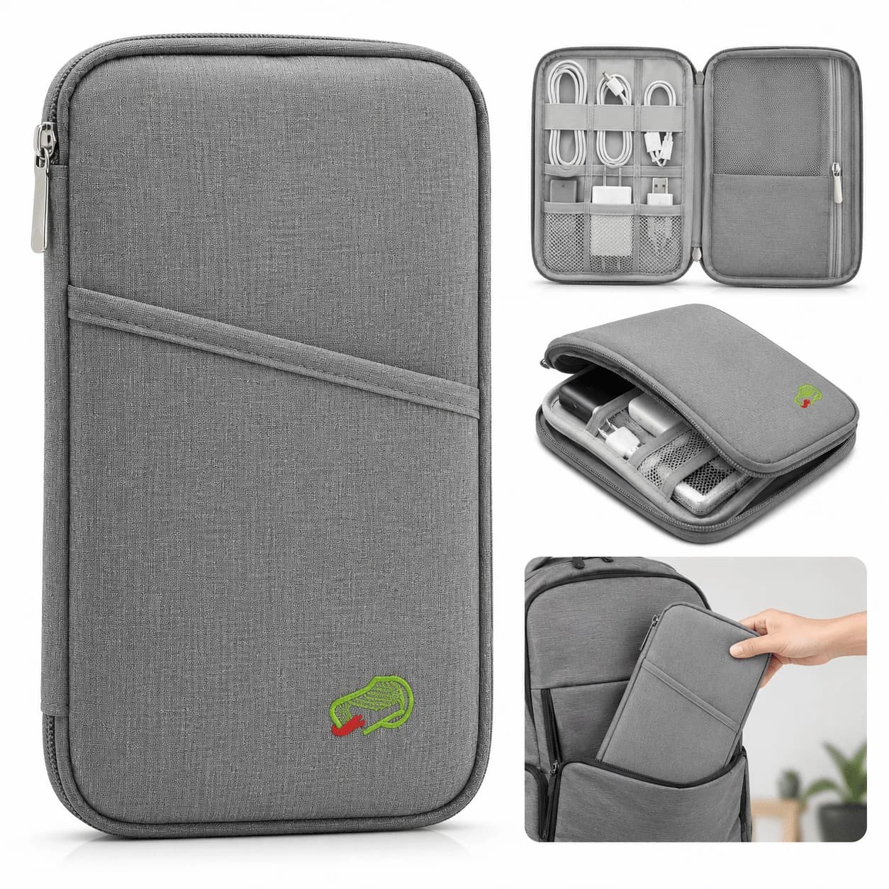 Travel Passport Wallet with 12 Organizer Cells – Water-Repellent 600D Oxford Cloth Document Holder, Zippered RFID Blocking Card & Phone Case, Slim Lightweight Bag for Business Trips, Daily Use & Family Travel