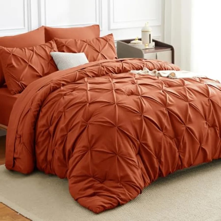 Set Letto Pintuck 7 Pezzi con Piumino, Set Biancheria da Letto Morbida per Tutte le Stagioni con Piumino, Lenzuolo Piatto e Lenzuolo con Angoli