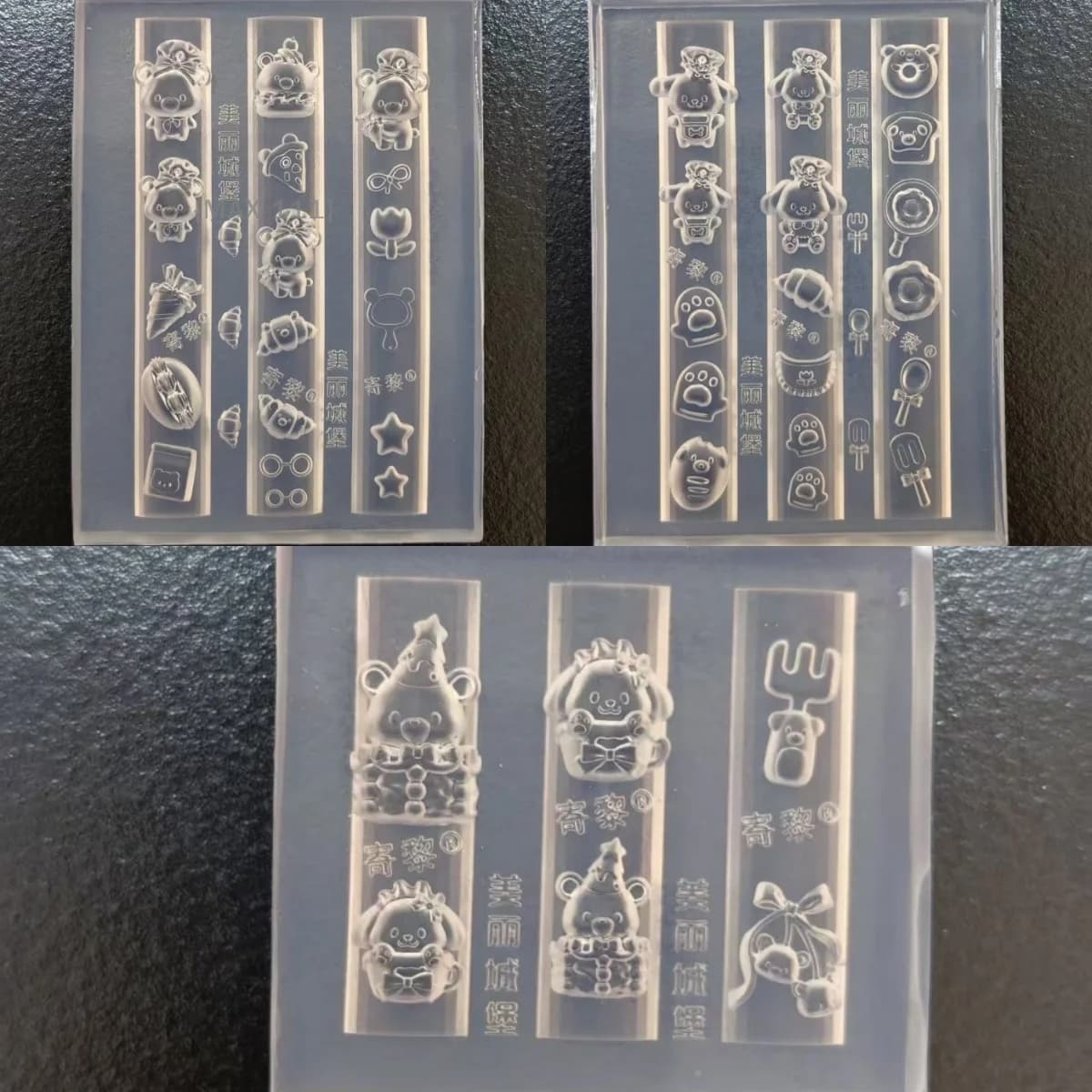 Stampo per unghie in silicone 3D, ispirato alla cucina con simpatici modelli di orsi per animali domestici/gorta per cani/gelato, dessert, modello trasparente per nail art fai da te
