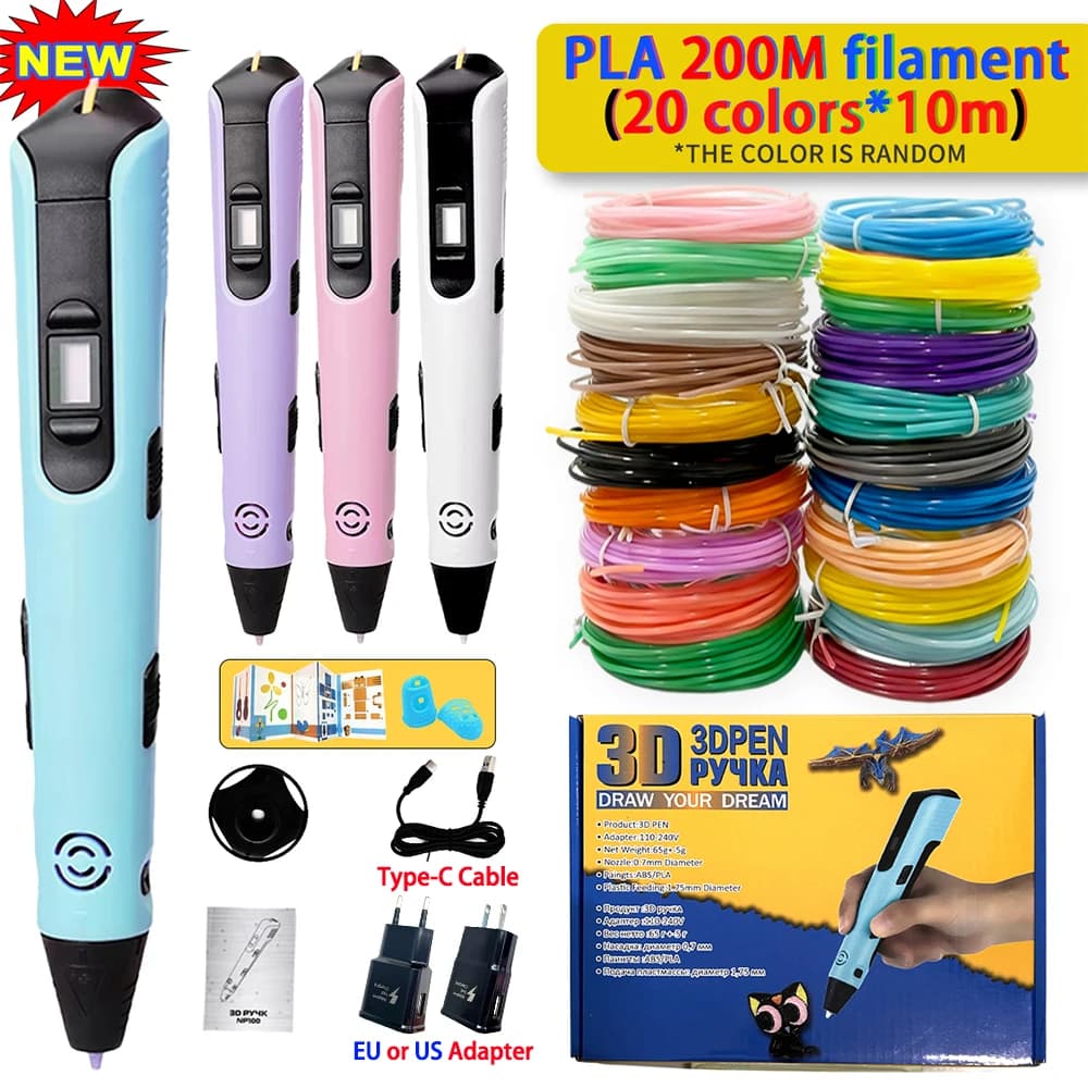 New 3D Printing Pen 3D Pens DIY Drawing Pen for Kids Filament PLA Power Adapter Toys for Kids Scarabocchi Make Christmas Birthday Gift