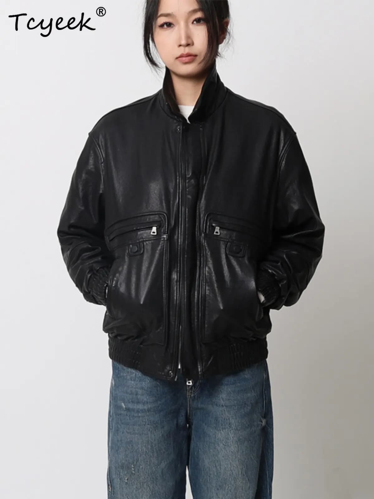 Tcyeek Real Leather Jacket Women Motocycle Clothes Vintage Autumn Sheepskin Womens Coats Men Vegetable Tanning Jaqueta De Couro