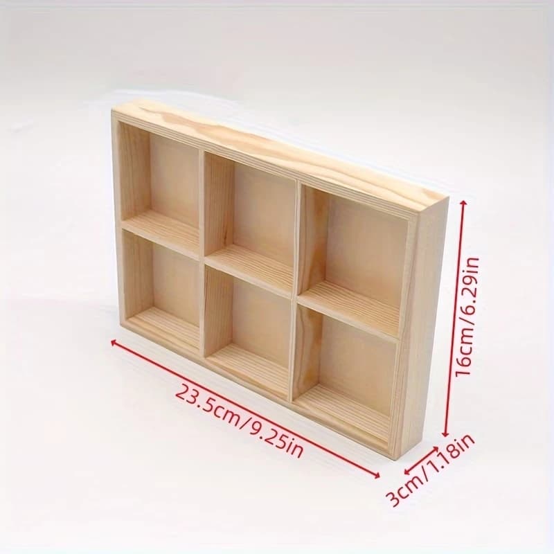Wooden box with six compartments, ideal for storing artistic pastels, small sewing accessories, desktop organization