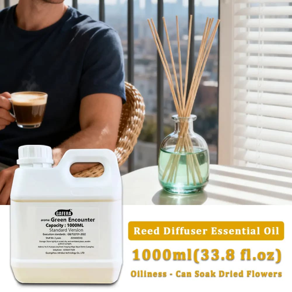 GAFERA 1000ml (33.8 fl.oz) Green Encounter Flameless Aromatherapy Essential Oils - Hotel Reed Diffuser Oil, Large Bottle Perfume