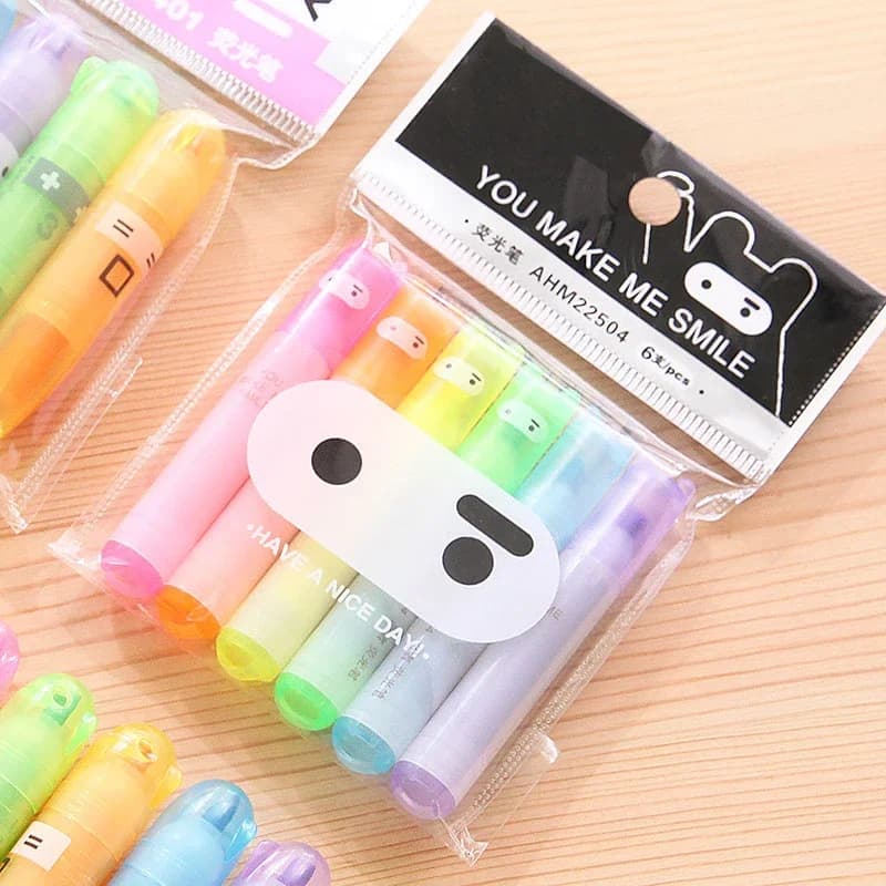6PCS/Set Rabbit Mini Fluorescent Highlighter Pen Kawaii Chalk Marker Pens Stationery Material Escolar Papelaria School Supplie