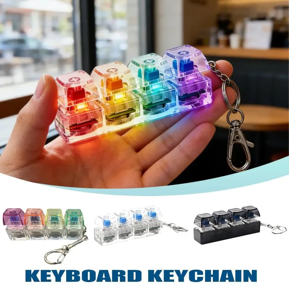 4 Keys Mechanical Keyboard Keychain Fidget Toy With RGB Light Stress Relief Toys Gift For Keyboard Enthusiasts
