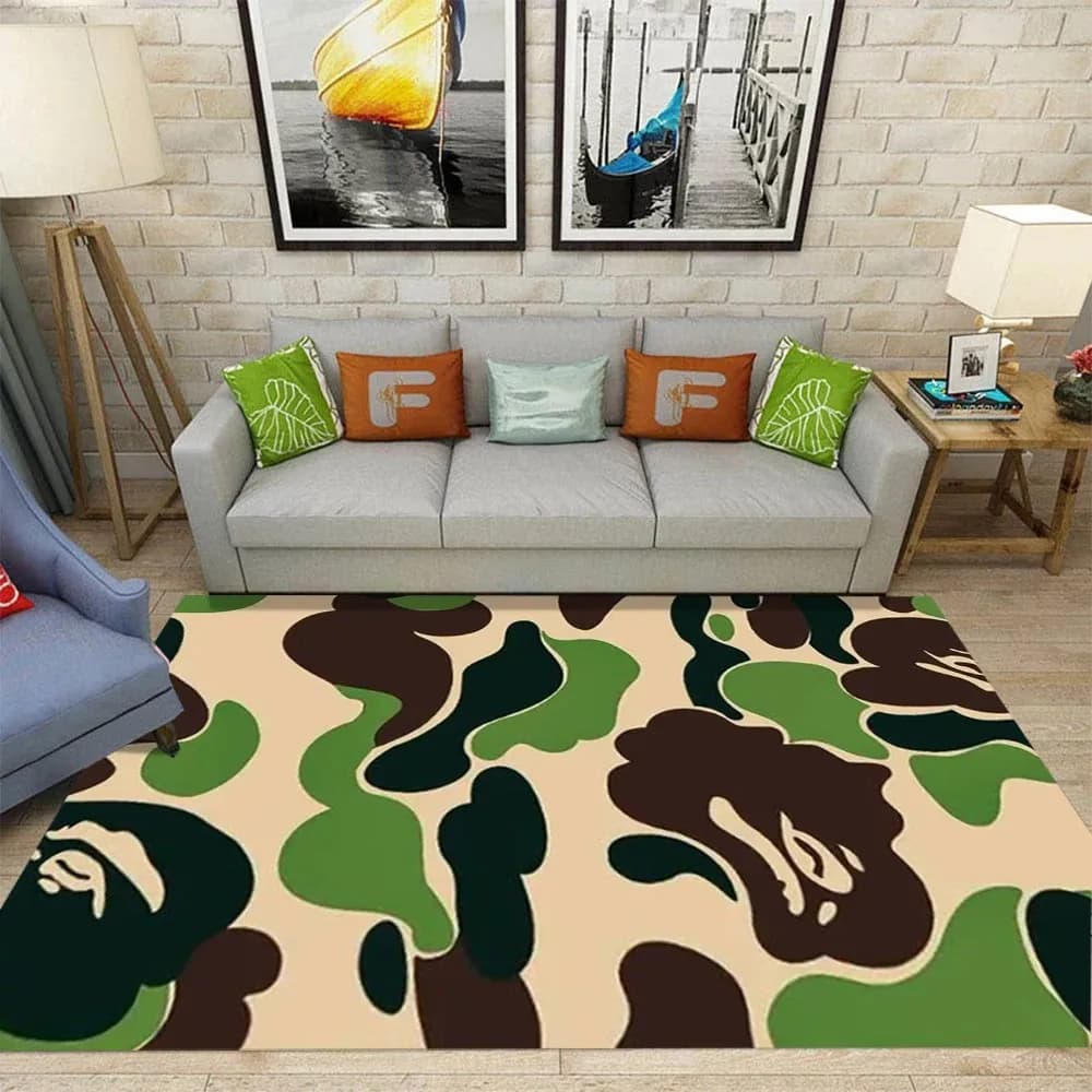 VIKAMA Non‑slip Camouflage Rug, Yellow Brown Orange Large Living Room Carpet Waterproof Home Floor Decor