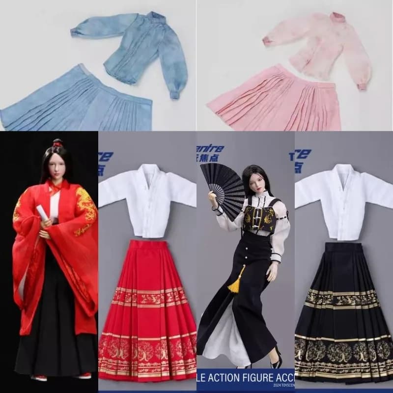 Set di Figure Femminili in Scala 1/6, Nuovo Stile Cinese, Abito Hanfu con Stampa a Faccia di Cavallo, Modello di Vestiti per Corpo Bambola Tbl JIAOU da 12 Pollici