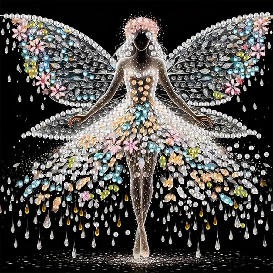 Pearl & Crystal Flower Fairy 5D DIY Full Drill Diamond Painting Kit Diamond Sticker Handmade Art for Home Wall Decor