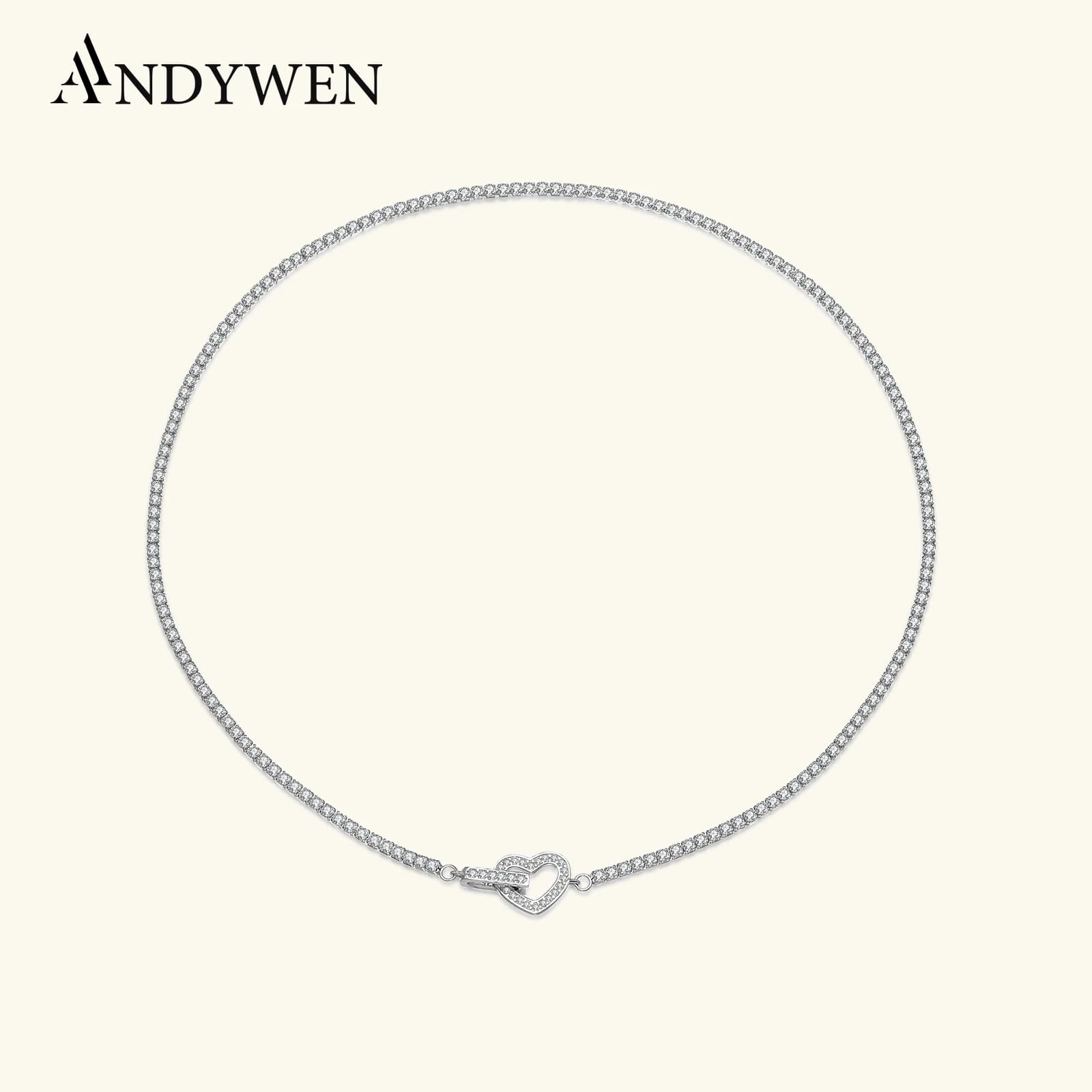 ANDYWEN Collana in argento sterling 925 delicata con zirconi CZ Collana con chiusura a cuore Elegante regalo di anniversario di matrimonio di lusso per le donne