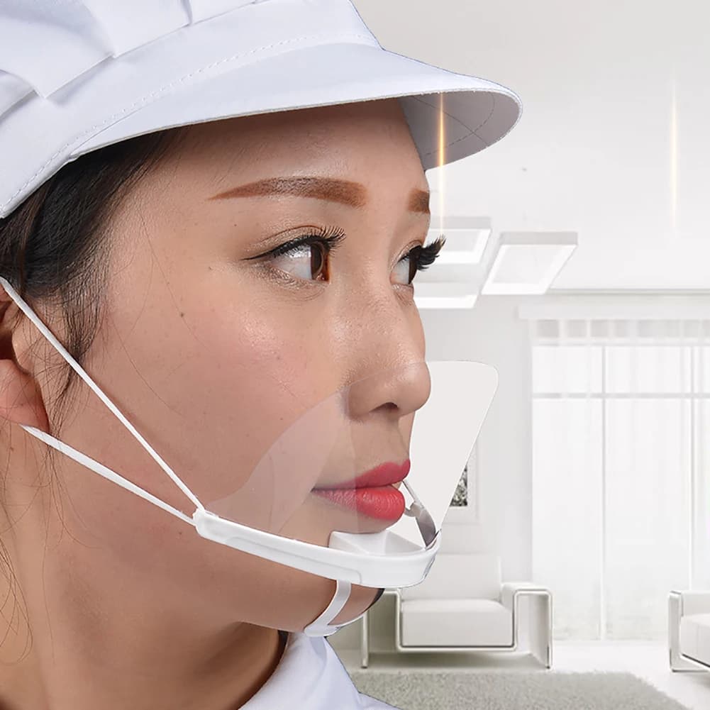 Maschera aperta sanitaria trasparente nera da 10 pezzi per la protezione integrale del viso Maschera protettiva per la bocca del viso da lavoro in plastica per camion alimentare