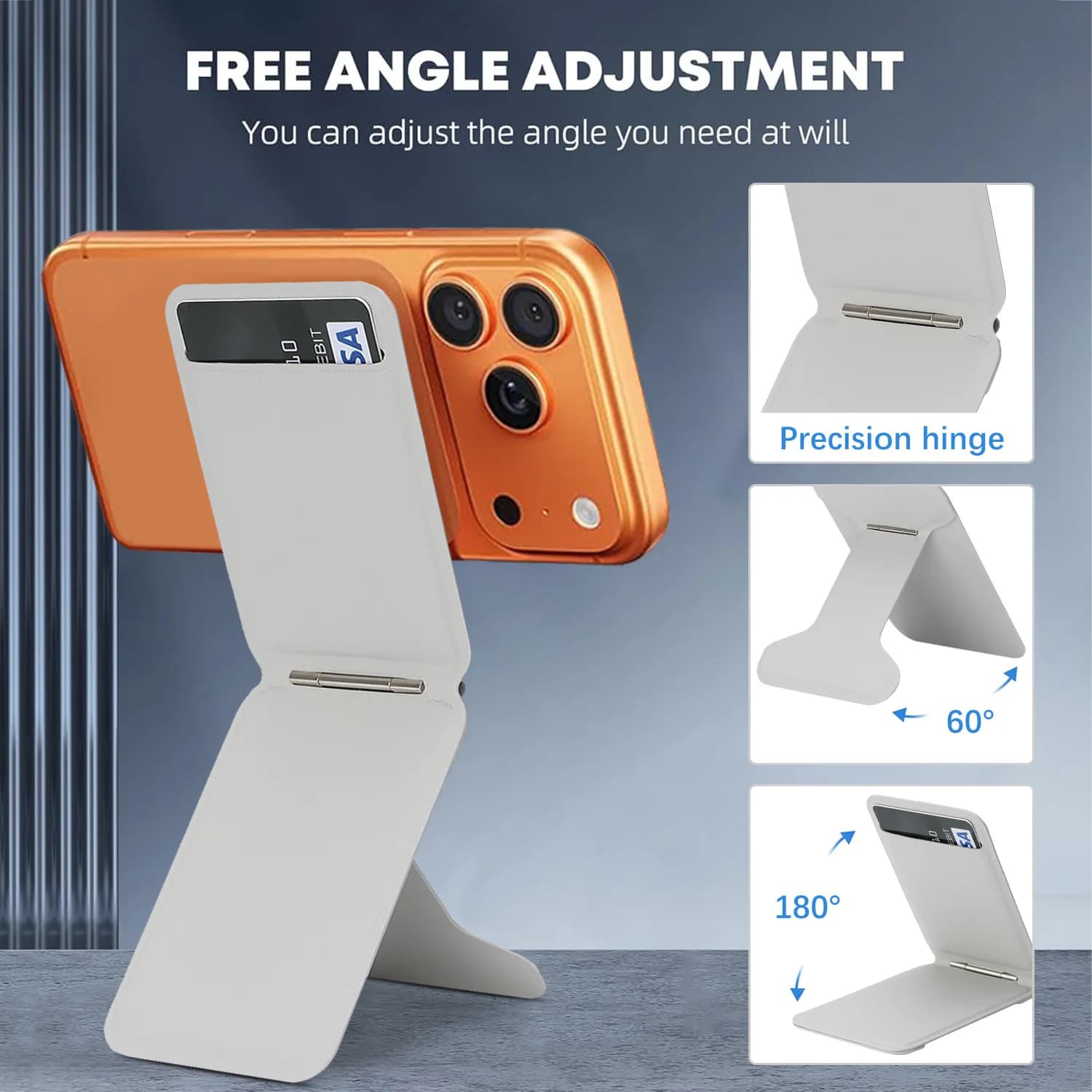 Porta carte magnetico funzionale con supporto regolabile e selfie stick compatibile con MagSafe.
