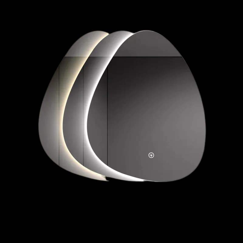 Irregular Shape Smart LED Bathroom Mirror, 3 Color Light Anti-Fog Touch Screen Time Temperature Display Wall Mounted Vanity