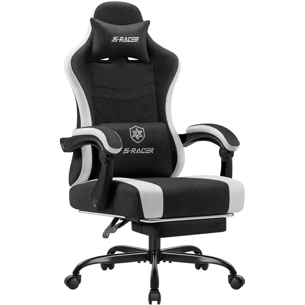 Sedia da Gaming Ergonomica con Schienale Alto, Massaggio, Reclinabile e Supporto Lombare Regolabile per Adulti in Nero