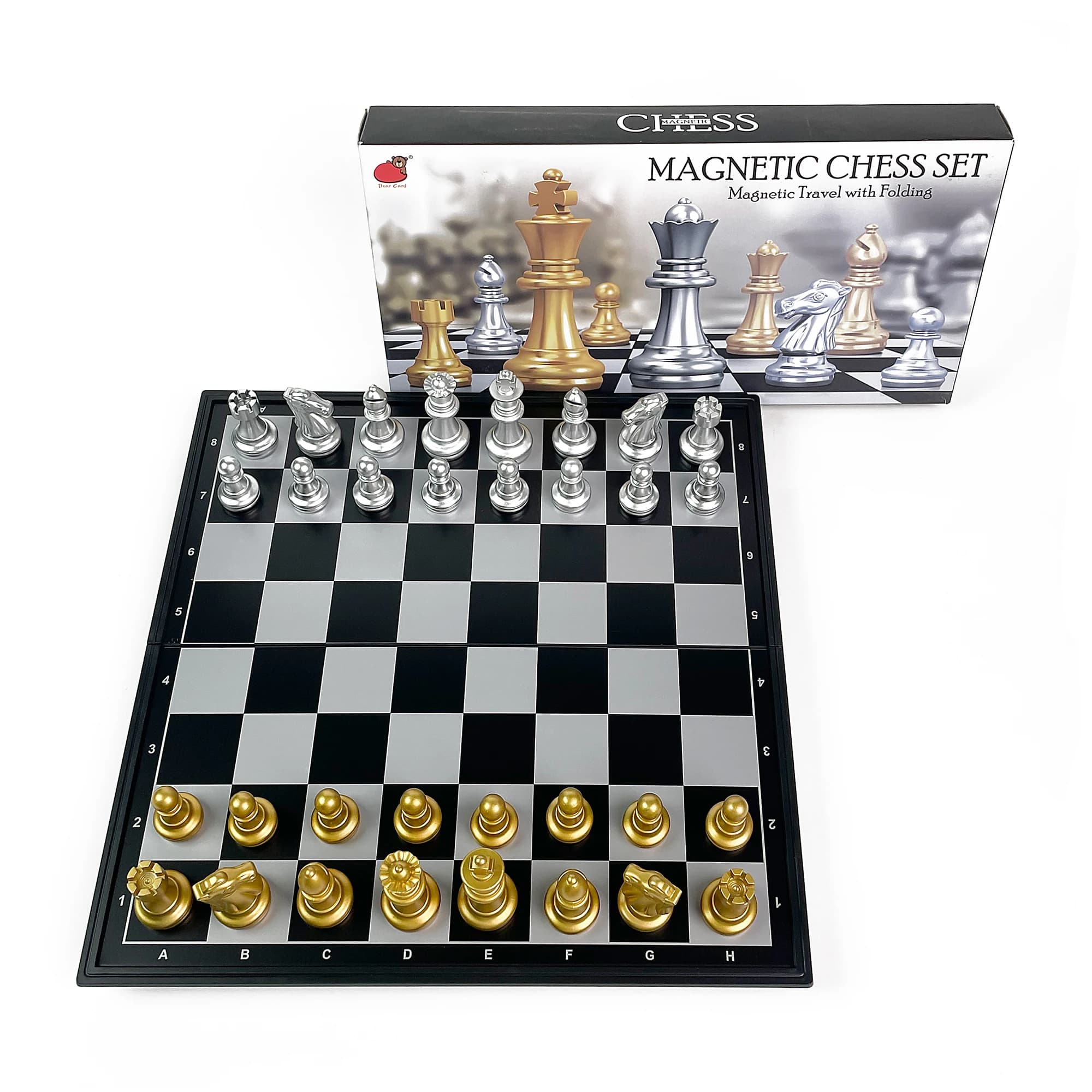 Scacchiera Magnetica Pieghevole Oro e Argento 31,8 cm x 31,8 cm, Set da Viaggio Portatile in Plastica per Esterni