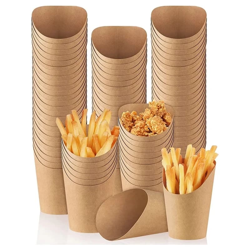 50PCS Disposable French Fry Cups Kraft Paper French Fry Rack Restaurant Stall Party Snack Container Waffle Ice Cream Snacks