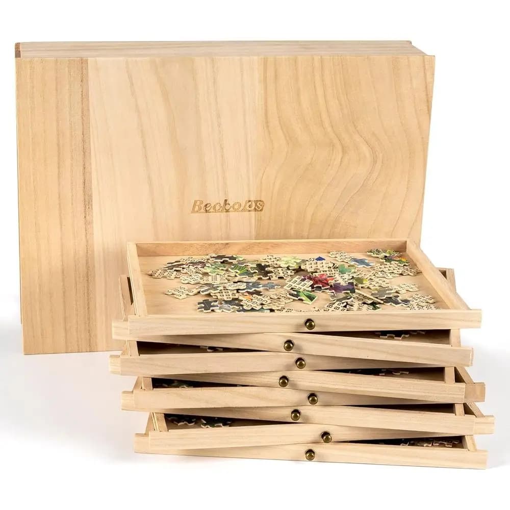 Becko US Vassoi in legno per l'ordinamento di puzzle con design scorrevole, 8 contenitori per puzzle o per la conservazione, accessori per l'organizzazione e lo stoccaggio di puzzle