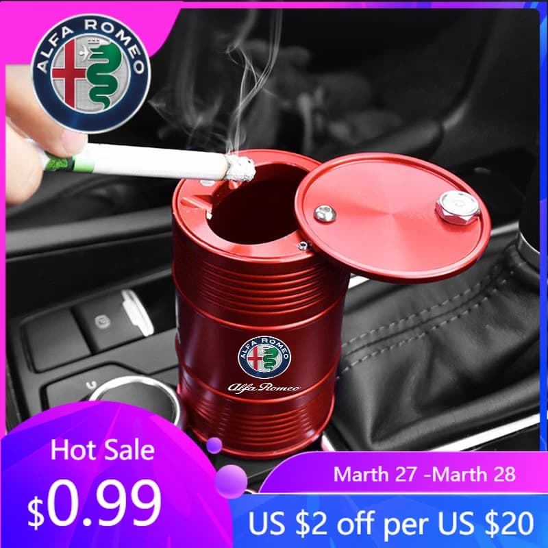 Posacenere per Auto Alfa Romeo con Coperchio, Antiodore, in Metallo, Portatile, per Alfa Romeo Giulietta 159 Mito Giulia Stelvio 1