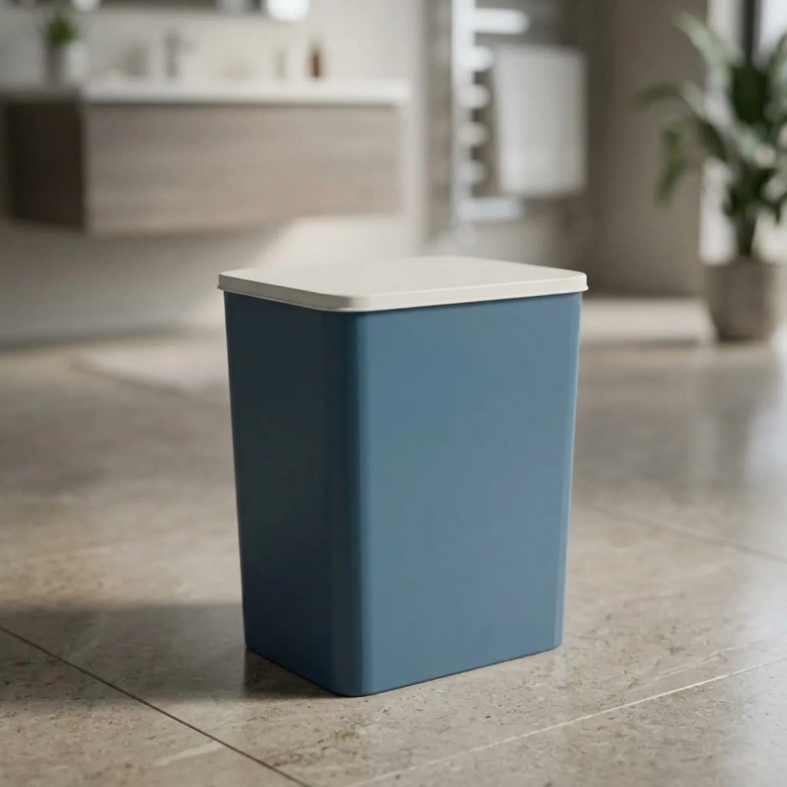 Space saving compact trash can with lid for bathroom kitchen and living room PVC material stylish household use