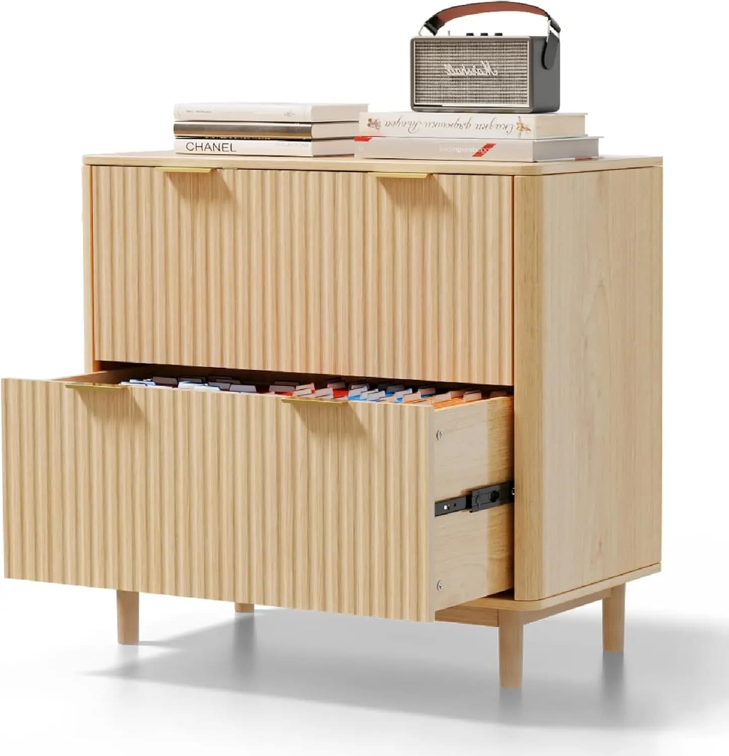 Schedario a 2 cassetti, organizer per archiviazione per ufficio domestico, per riporre cartelle di file in formato Letter Legal A4, design scanalato in stile moderno
