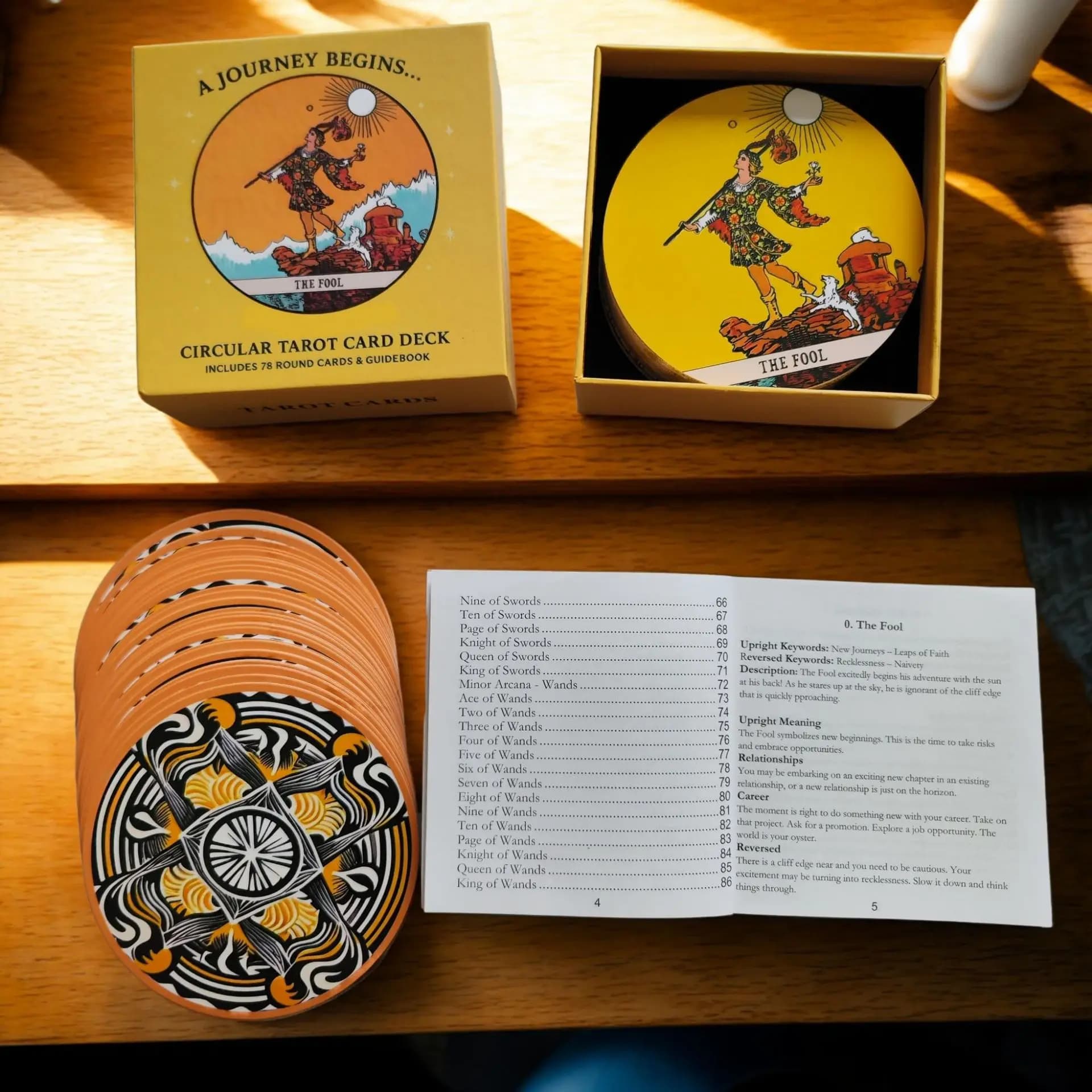 Circular Tarot Cards Deck Include 78 Round Cards & Paper Guidebook in Rigid Box Wait Tarot Deck A Journey Begins for Beginners