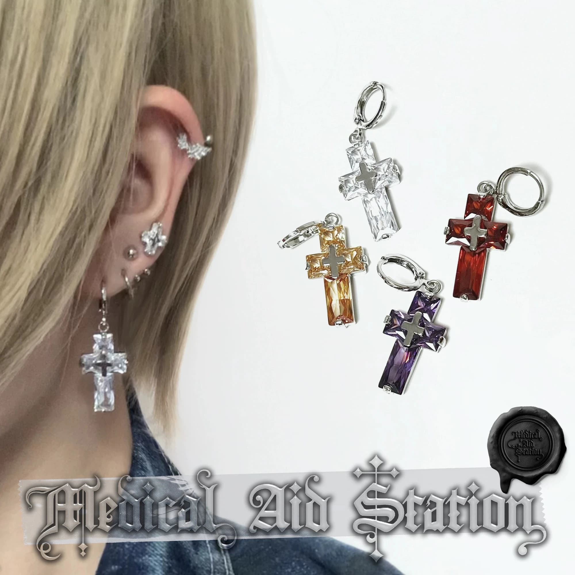 Y2K Colorful Cross Hoop Earrings for Women Girls Punk Flash Pendant Drop Earrings Gothic Jewelry Accessories