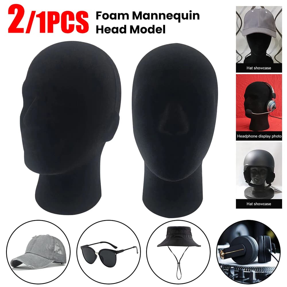1-2pcs Male Foam Mannequin Head Model Glasses Hat Headset Wig Display Stand Tool Practical Manikin Mannequin Black Foam Head