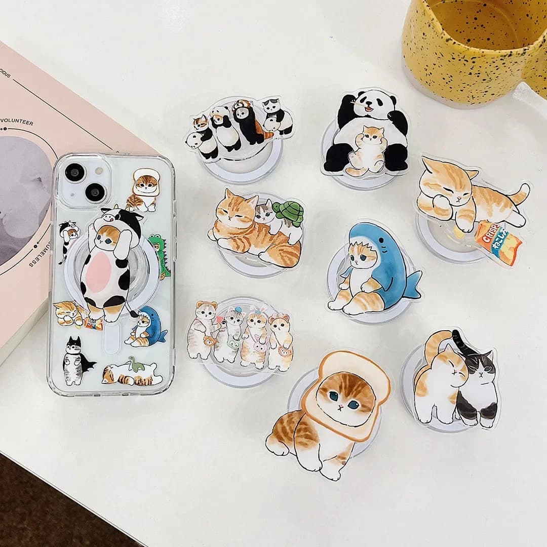 Korean Cute Cartoon For Magsafe Magnetic Phone Griptok Grip Tok Stand For iPhone 15 Foldable Wireless Charging Case Holder Ring