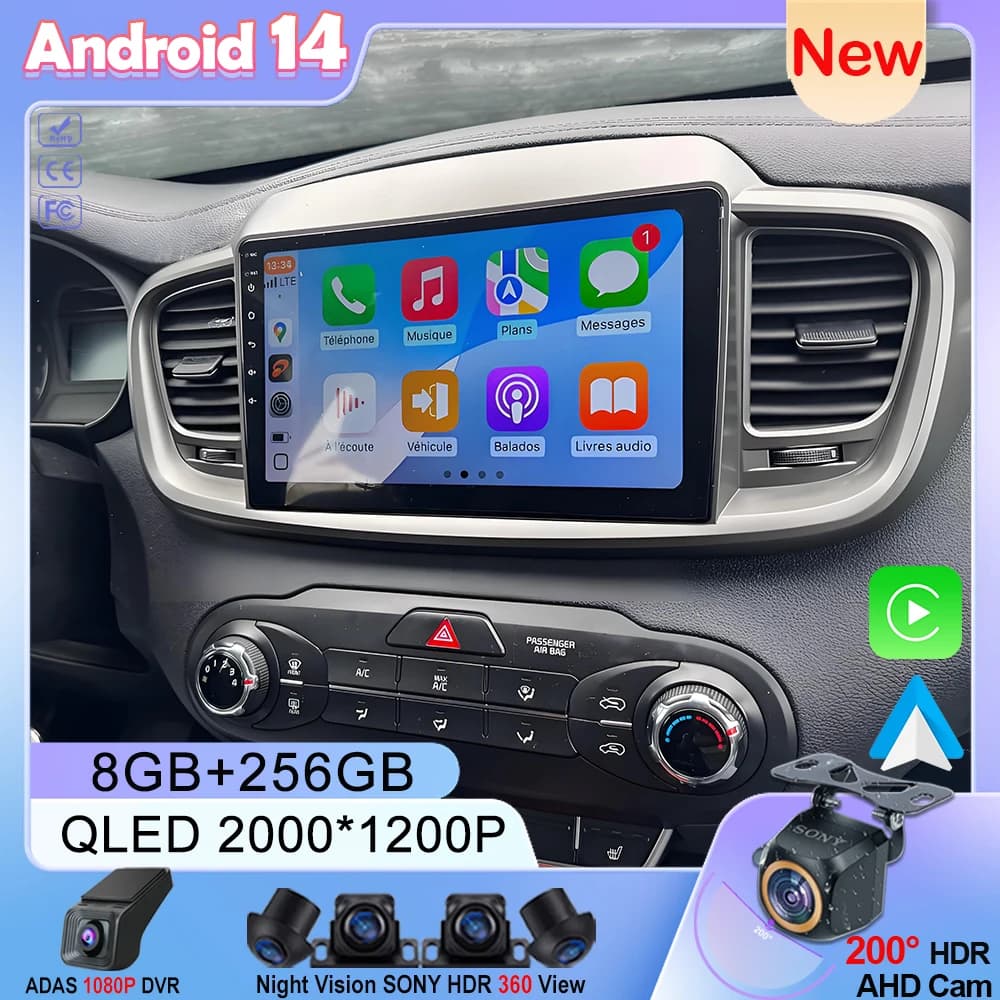 Android 14 per Kia Sorento 3 2014 - 2017 autoradio lettore multimediale navigazione GPS Wireless Carplay Auto Touch Screen