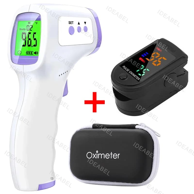 Termometro a Infrarossi Digitale Senza Contatto per Uso Domestico, Strumento con Display LCD e Laser, Pirometro IR Portatile, Pulsossimetro da Dito
