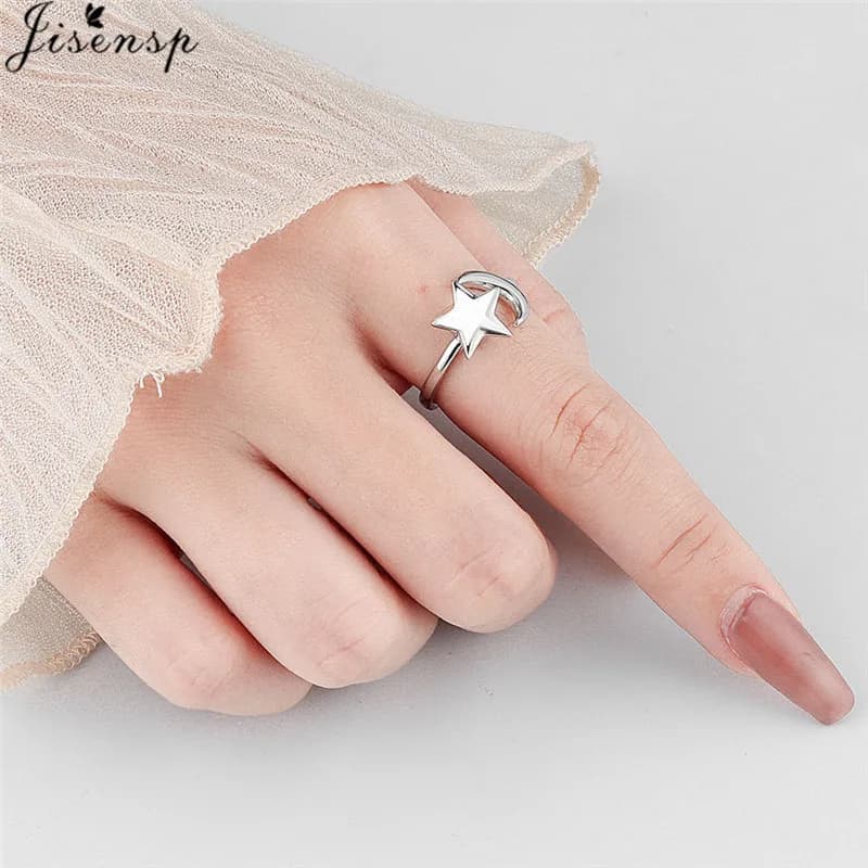 Anello Aperto Girevole a Stella e Luna, Gioiello Antistress per Ragazze, Anelli Girevoli Antistress, Regali e Accessori