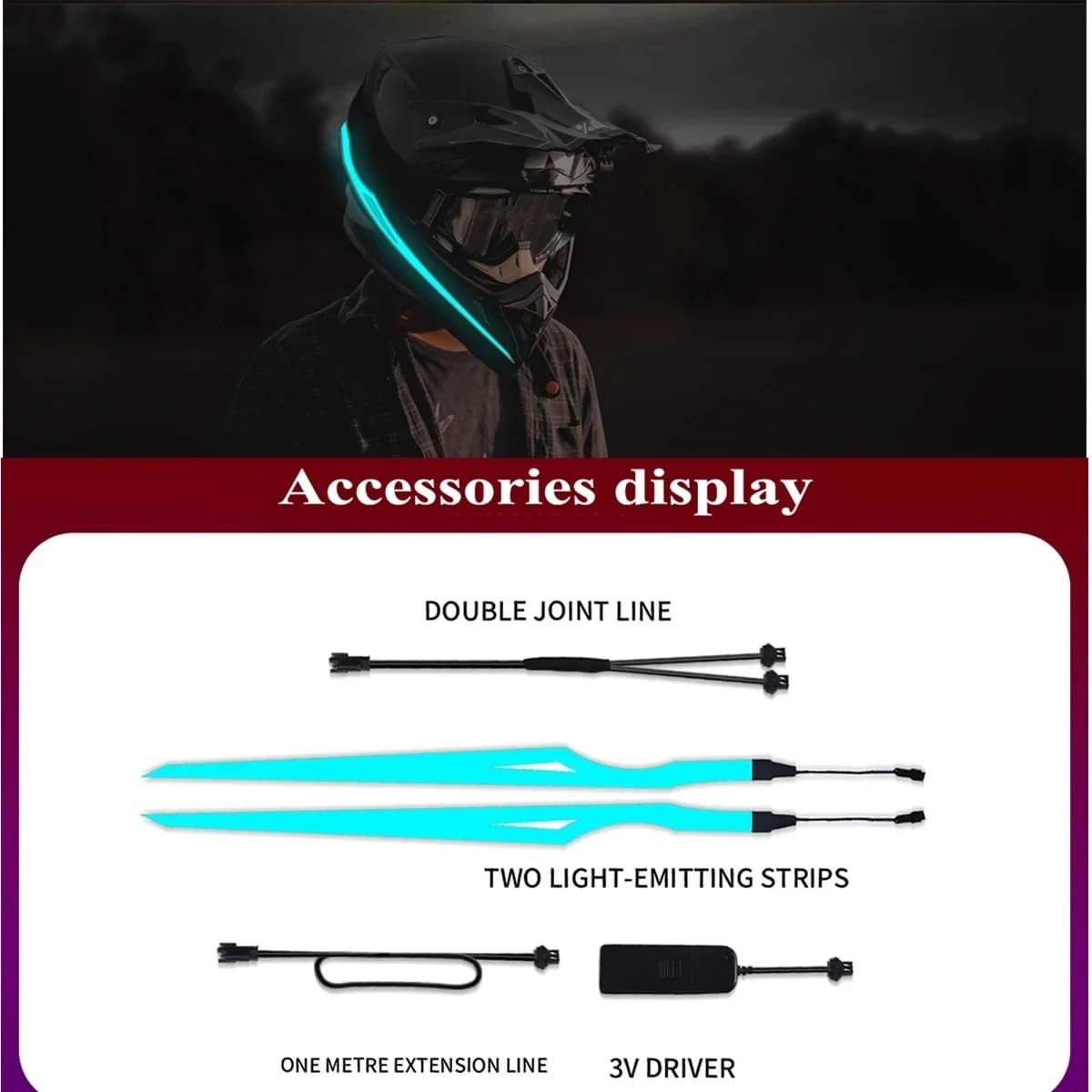 Casco Moto Luce notturna Segnale di guida Striscia EL Lampeggiante Kit durevole Barra Striscia LED Riflettore Pellicola per luce fredda Casco fai da te