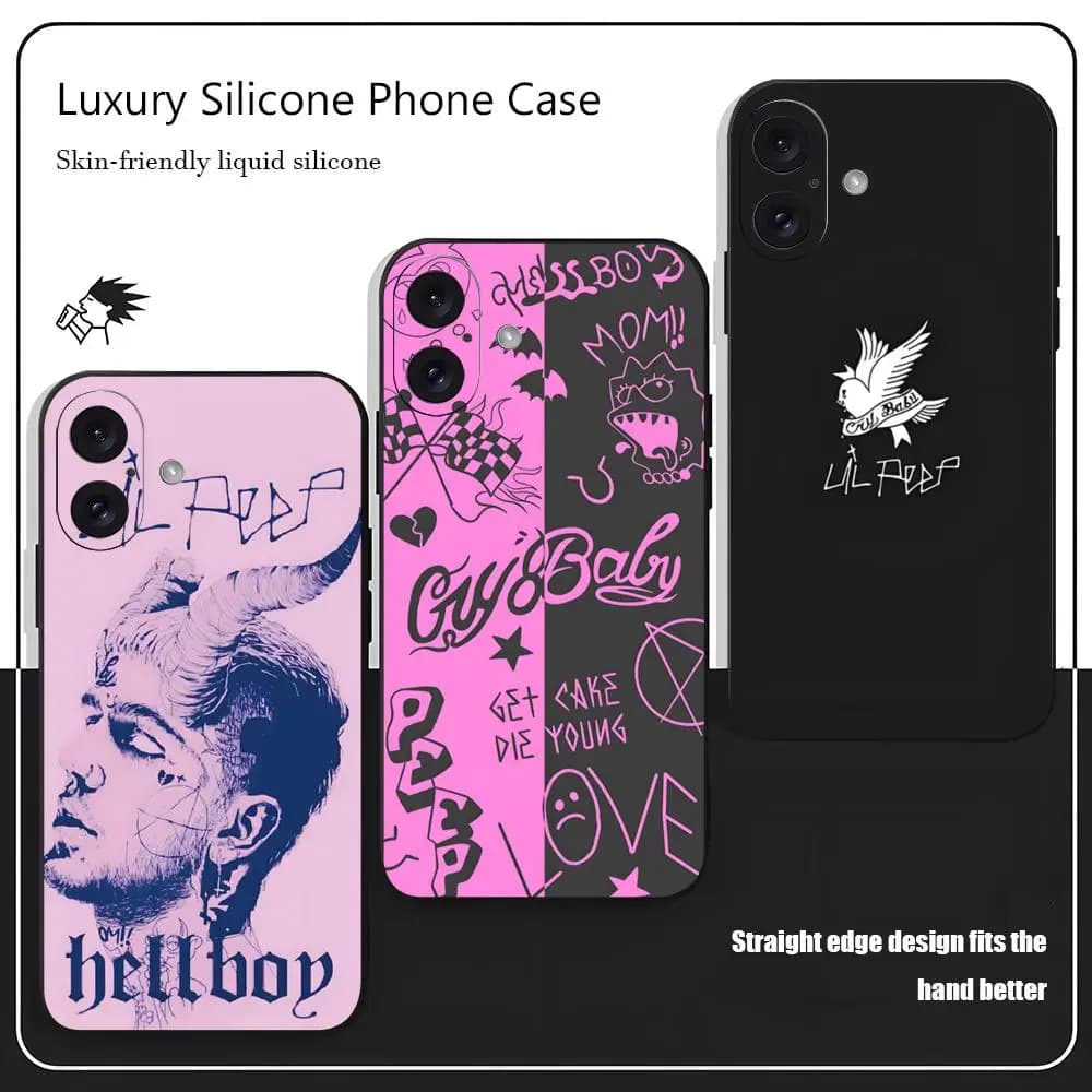 L-Lil Peep Famous Star Popular Phone Case For iPhone 17 16 15 14 13 12 X XR XS 8 Plus Mini Pro Max Soft black Shockproof Cover