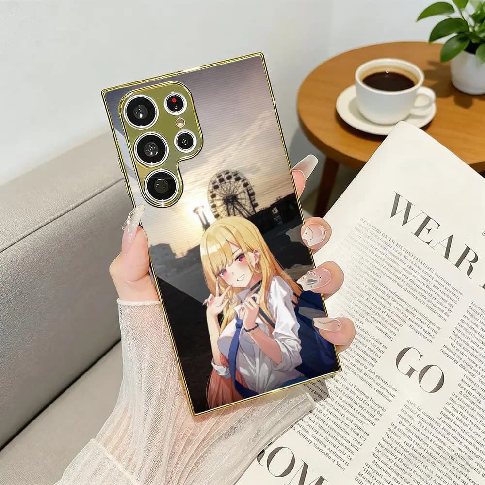 Luxury K-Kitagawa M-Marin Phone Case with Galvanized Metal Frame for Samsung S25 S24 S23 Ultra, Slim Cover