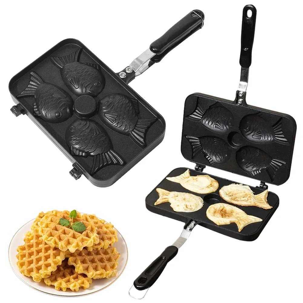 Piastra per Taiyaki Giapponese a Forma di Doppia Pesce, per Dolci Caldi, Waffle e Pancake Giapponesi, con Stampi per Waffle