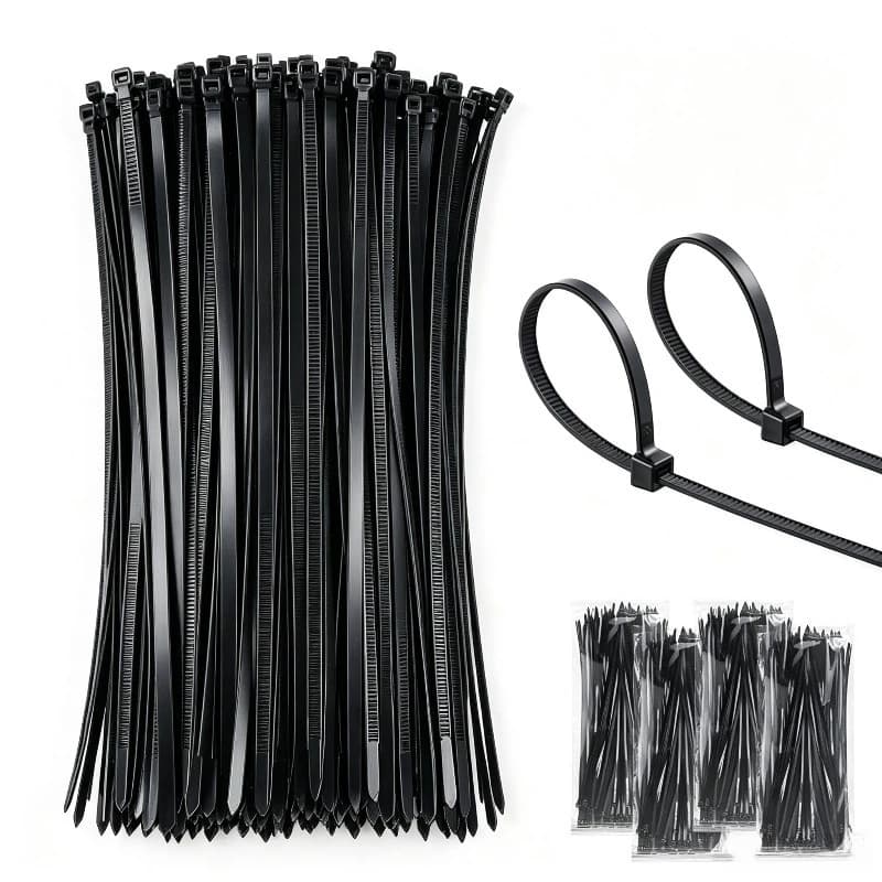 200/400Pcs Self‑Locking Black Nylon Zip Ties,Heavy Duty Cable Ties Wire Organizer Strap for Household Garden Outdoor Wiring Work