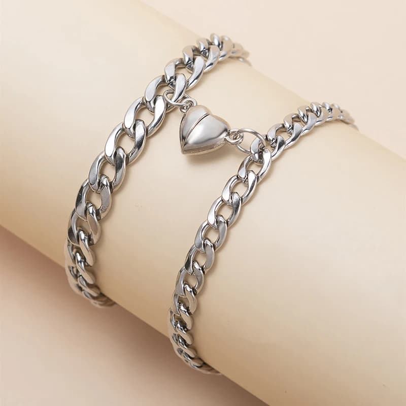 2 pezzi/set braccialetti per coppie magnetiche braccialetto per attrazione del cuore ciondolo in acciaio inossidabile semplici catene cubane serratura a chiave gioielli regali