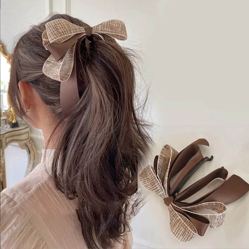 1Pc Korean Bow Grab Clip Female Net Red Back Of The Head Spoon Hair Card High Ponytail Fixed Artifact Headdress Hair Clips