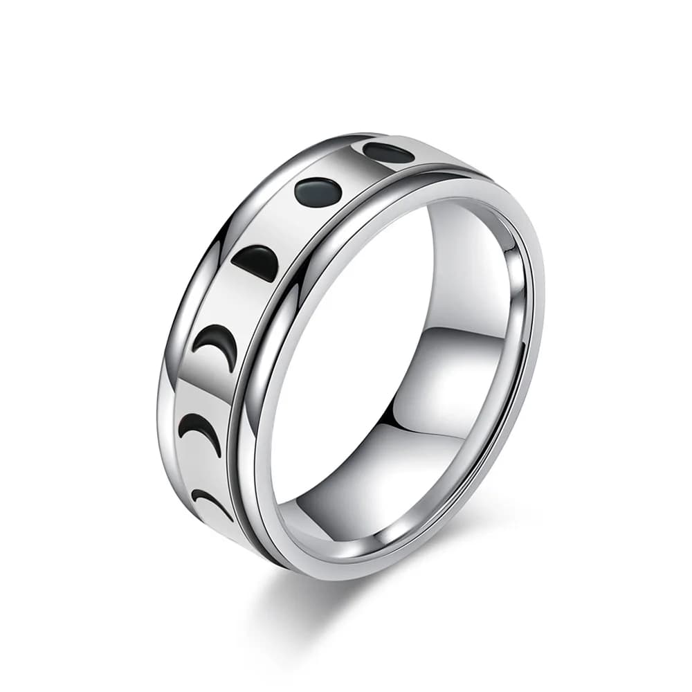 Anello spinner per eclipse solare per alleviare l'ansia Anello da meditazione in acciaio inossidabile con gioielli rotanti in acciaio al titanio
