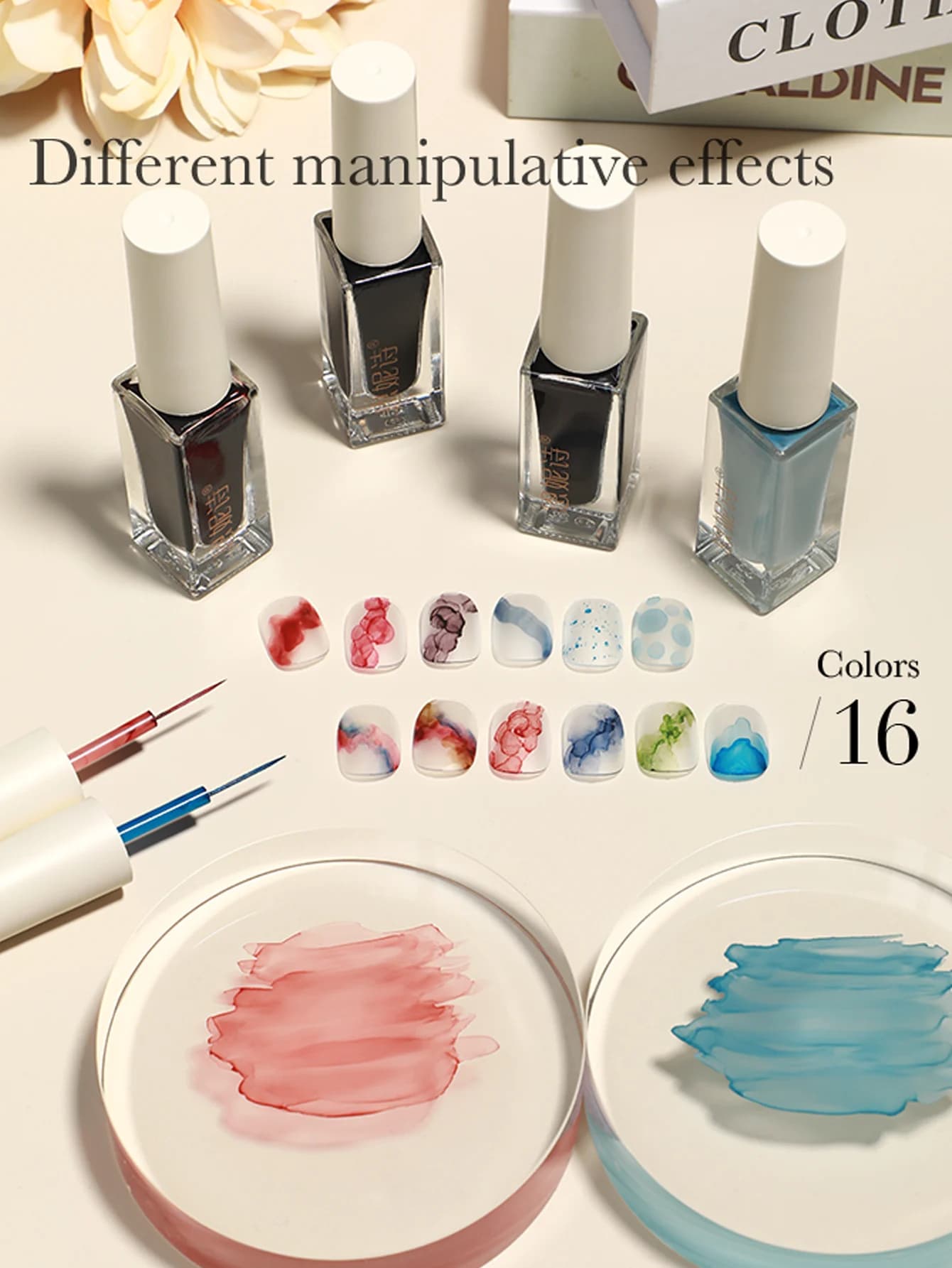 1 pezzo/16 pezzo di gel per fioritura delle unghie (pennello sottile incorporato), smalto per unghie in gel trasparente da 16 ml, effetti di diffusione Soak Off Gel UV per unghie