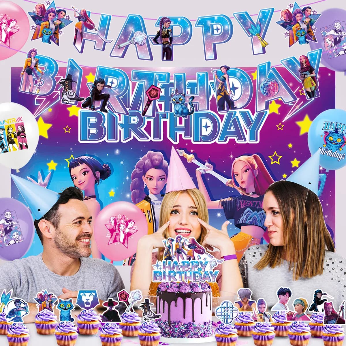 Nuovo Set Decorazioni per Feste K-pop Anime 2026, Kit Sfondo Palloncini e Striscione Compleanno Cartone Animato, Decorazioni a Tema Carine per Feste