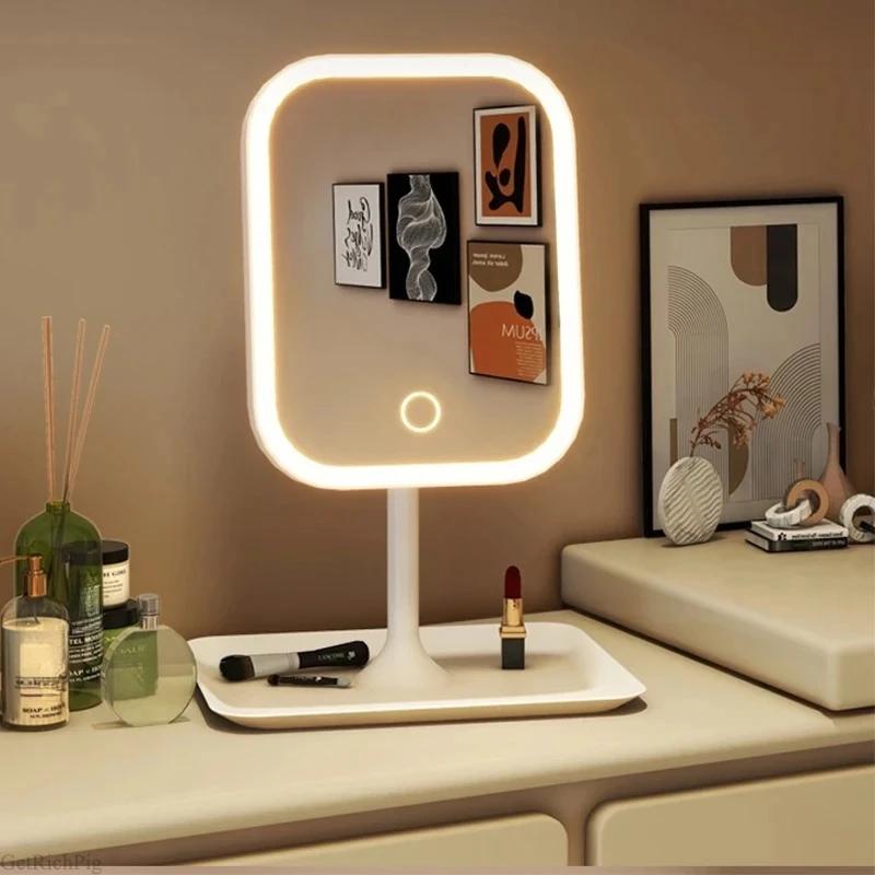 Unique Design Cosmetic Mirror Three Color LED Light Makeup Mirror Table Mirror with Touch Control Toiletry Mirror for Bedroom