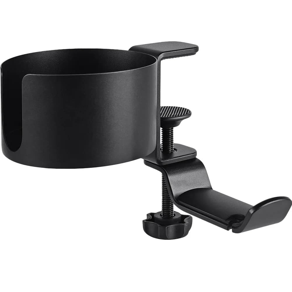 Multipurpose Aluminum Alloy Desk Edge Cup Holder Headphone Hanger Adjustable Rotatable Headset Stand Clamp Gaming Headphones