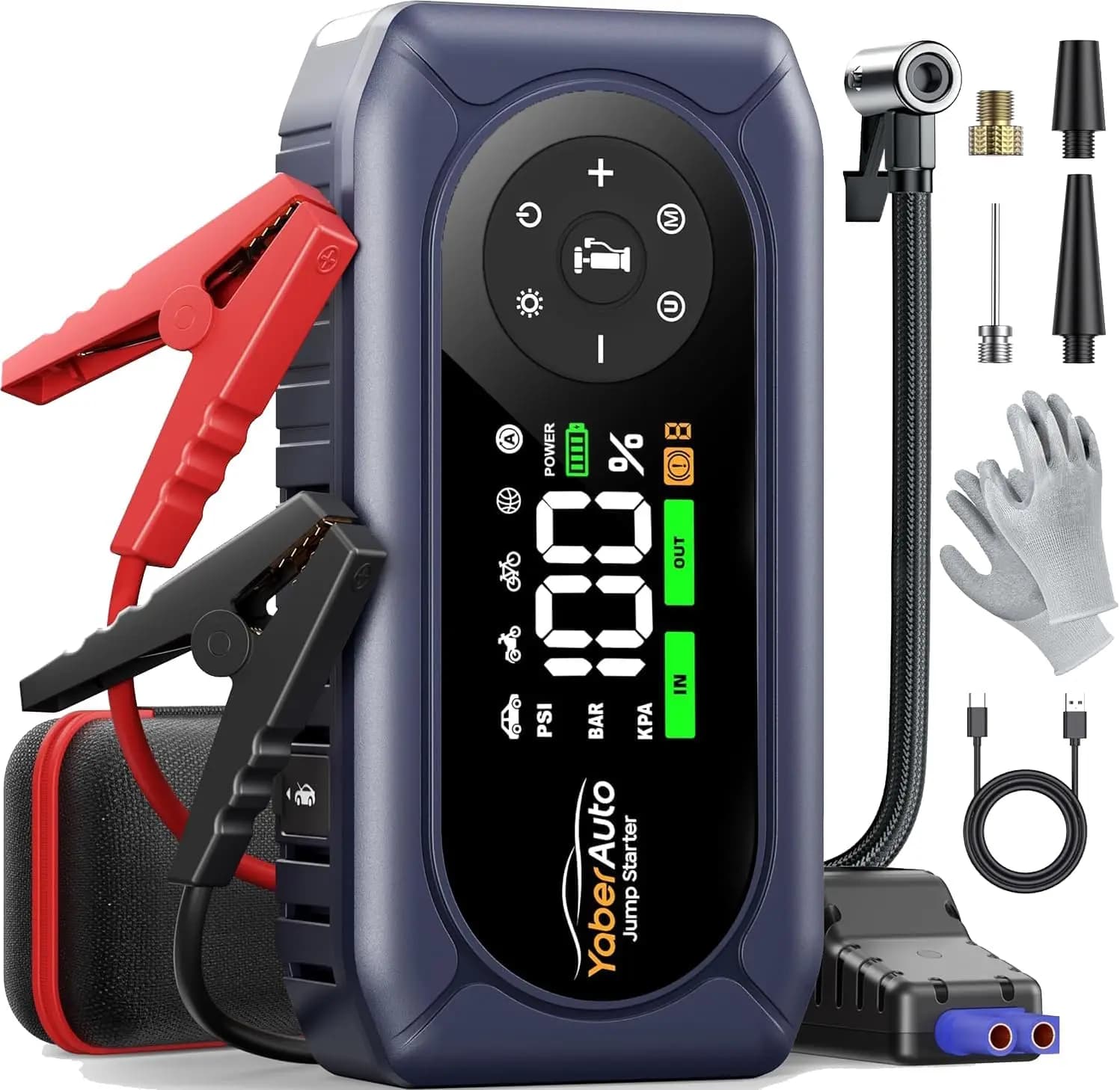 Avviatore di Emergenza per Auto 9-in-1 4500A con Compressore d'Aria, Gonfiatore Pneumatici 150PSI, Power Bank e Luci di Emergenza