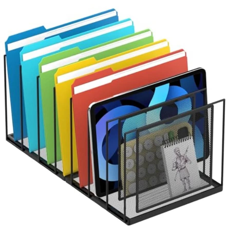 Desk File Organizer, 7 Section Vertical Metal File Organizer for Desk, Desktop File Organizer Stand, Paper Folder Organizer for