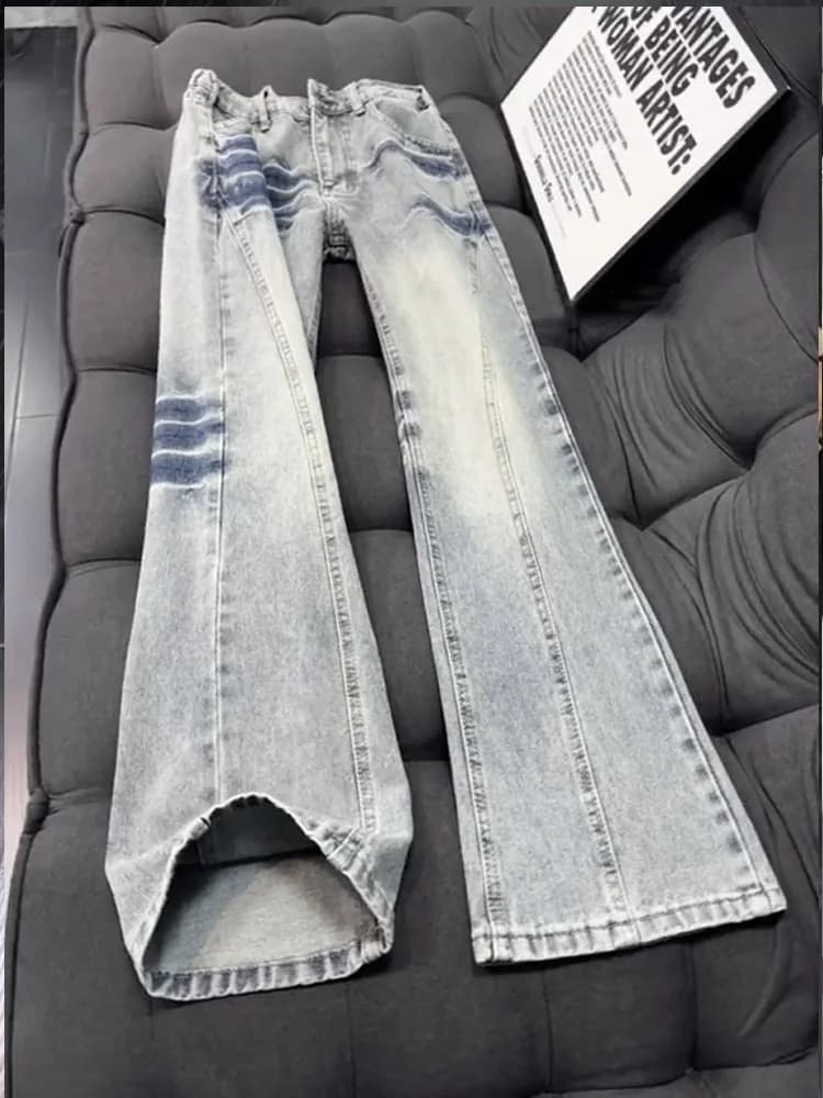 American High Street Lightning Pattern Taglio diagonale Jeans Versione da uomo Vita migliorata Gamba dritta Fce Foderato Vibe Sle J...