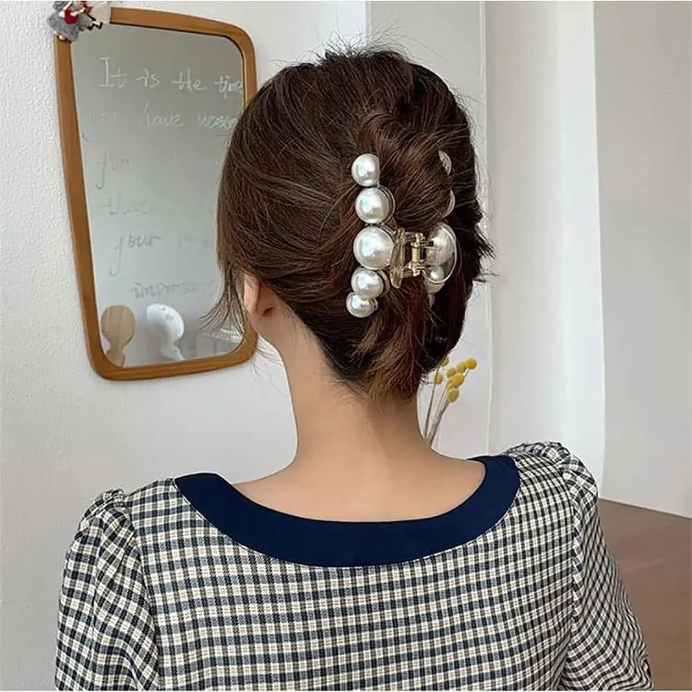 Elegante Fermaglio per Capelli con Grande Perla - Pinza per Capelli in Acrilico Bianco di Grandi Dimensioni, Accessori per Capelli da Donna