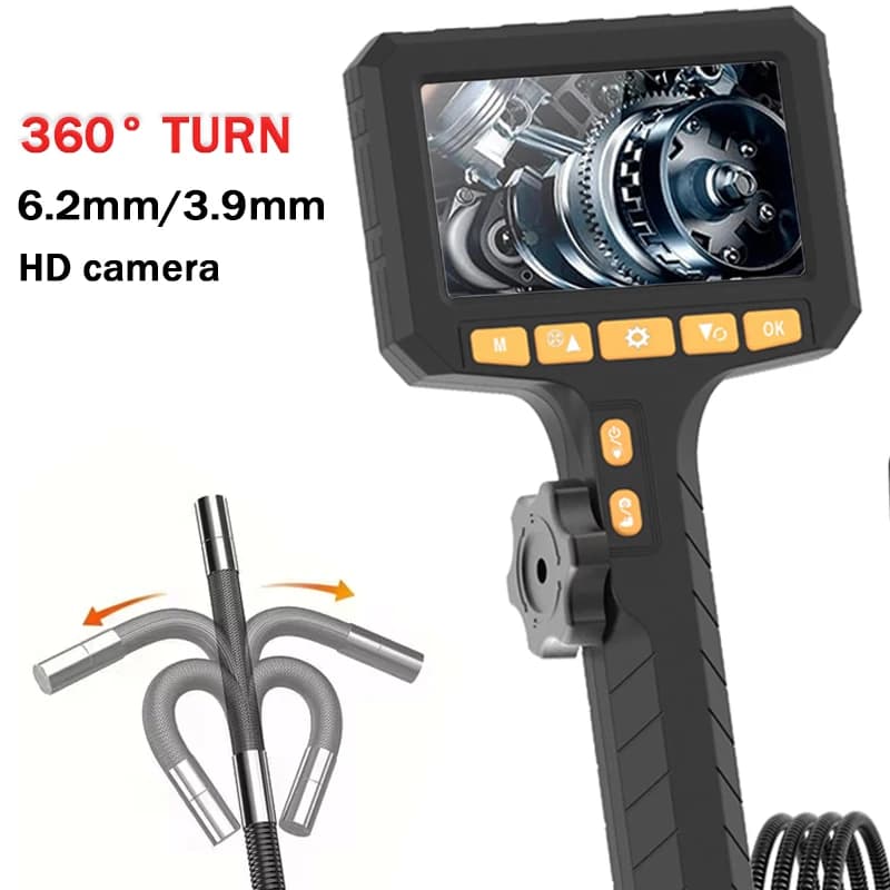 Bidirectional rotating 3,9/6,2 mm HD 360 ° Periscope inspection with endoscope camera for industrial pipes with 4,3 inch IPS screen