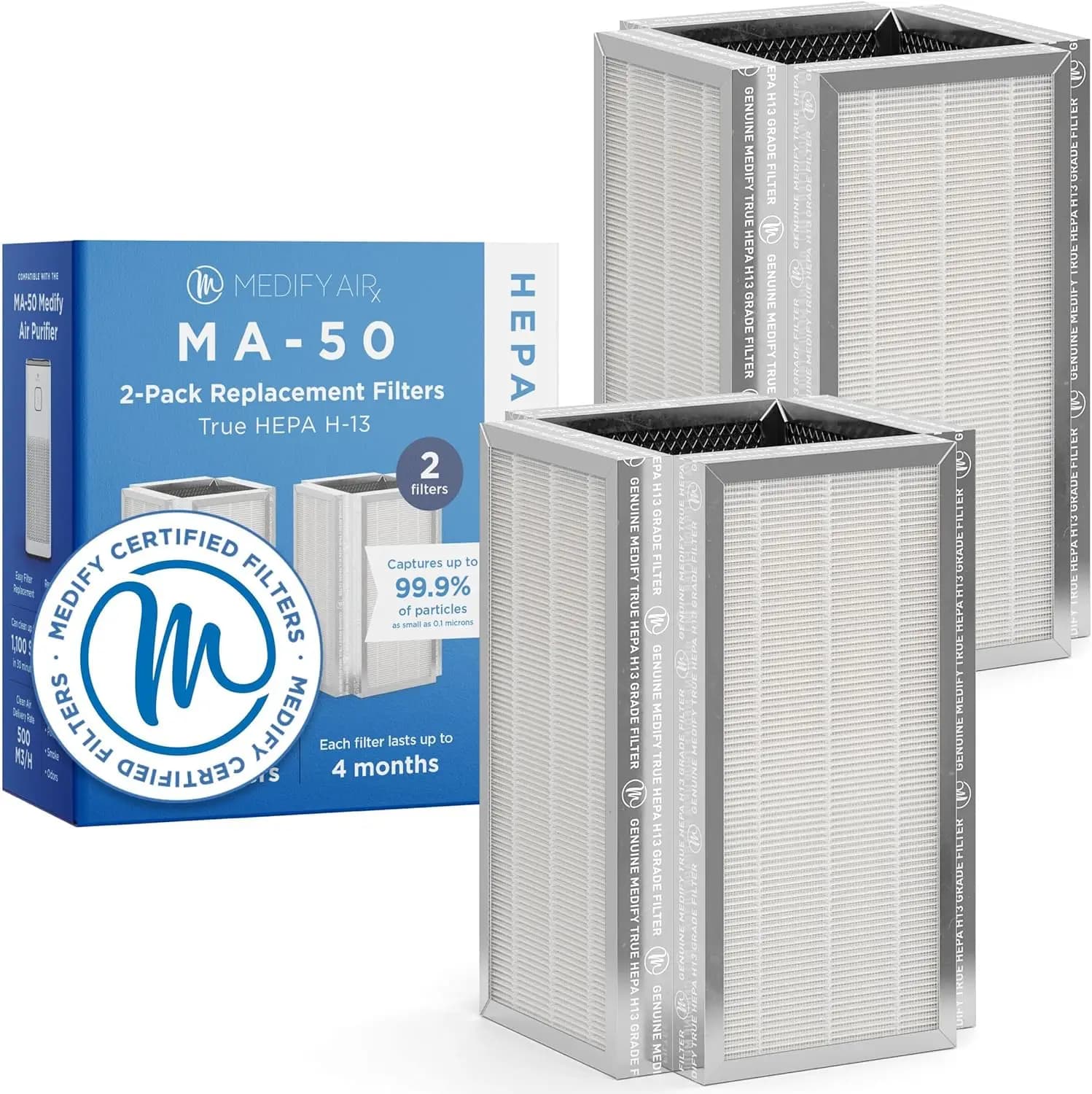 Filtro di Ricambio 3-in-1 per Purificatore d'Aria: HEPA H13, Carbone Attivo per Allergeni, Fumo, Polvere, Odori - Confezione da 2
