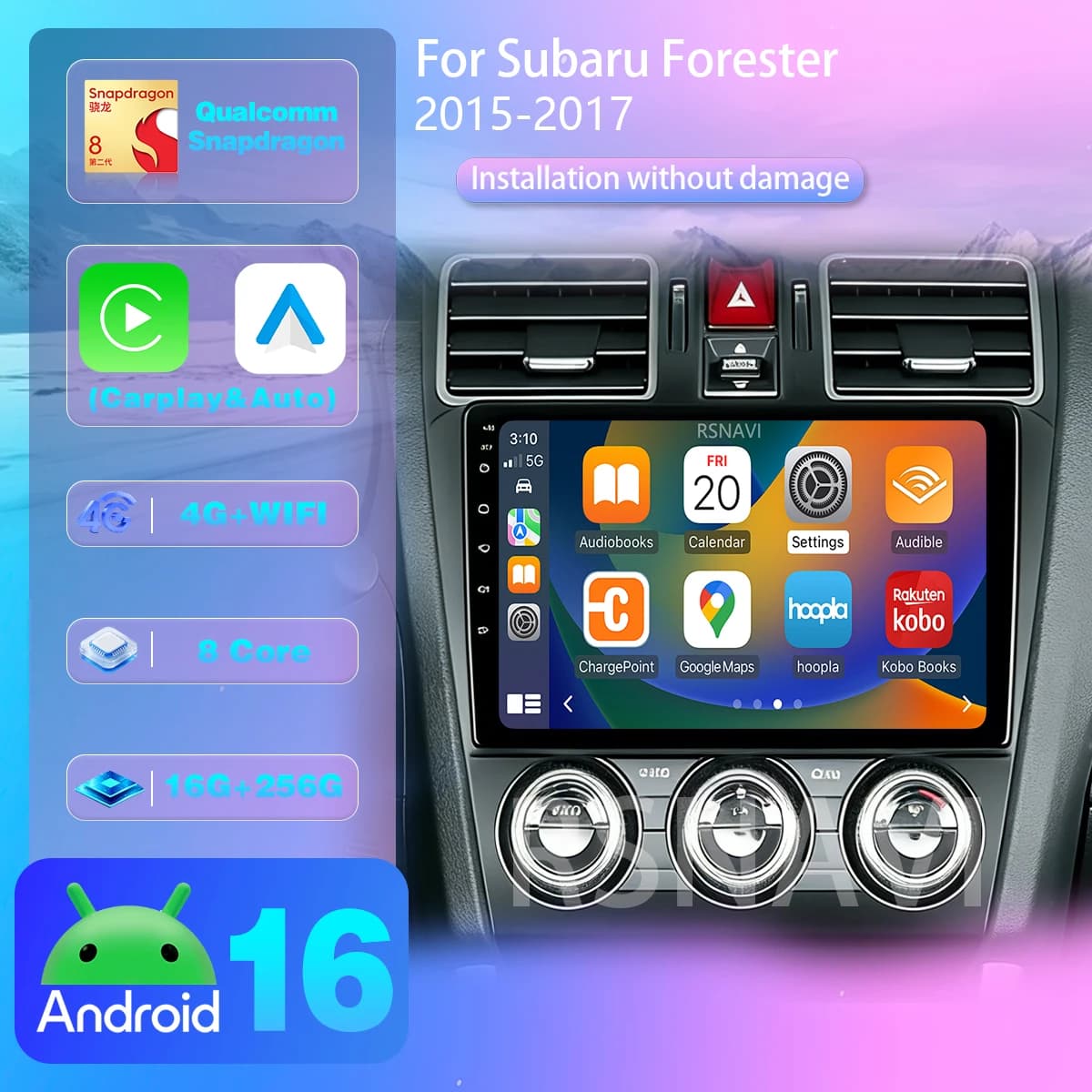 RSNAVI Android 16 per Subaru Forester 4 SJ XV WRX 2015 2016 - 2018 Autoradio con Carplay, Lettore Multimediale, Telecamera a 360° e Navigazione